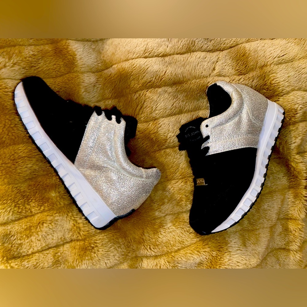 Black and white glitter shoes!! Super comfy and will make you 2 inches taller..